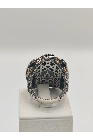 Siyah Kehribar Taşlı Çiçekli Diliriş Eseri 925 Ayar 26 Mm Erkek Y