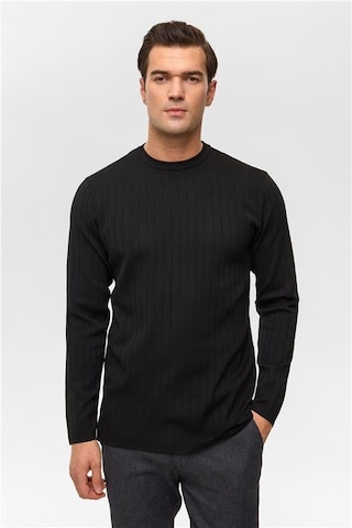 Siyah Regular Desenli Bisiklet Yaka Triko Siyah