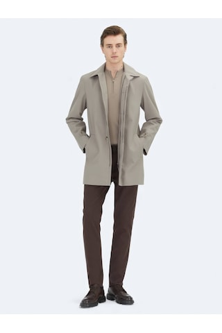 Kip Vizon Regular Fit Bebe Yaka Casual Dokuma Pardesü Vizon