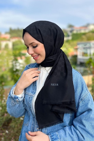 Aker Elegance Monogram Polyester Şal - 1090100 Siyah