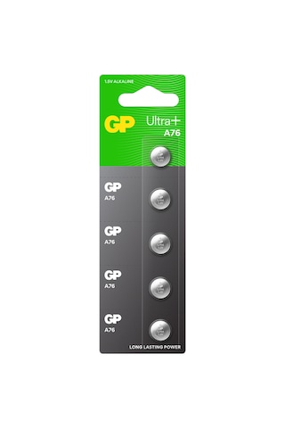 GP Batteries A76 Ultra Plus LR44/A76/V13GA/AG13 Boy Alkalin Düğme Pil, 1.5 Volt, 5li Kart
