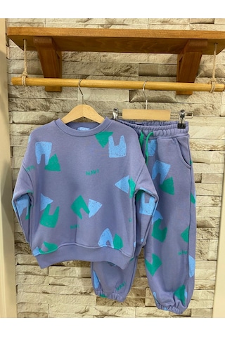 Lacıel Parıs Navi Sloganlı Oversıze Kız Çocuk Eşofman Takım Mor