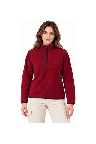 Velmora Fashion Kadın Polar Dik Yaka Yarım Fermuarlı Fermuarlı Göğüs Cepli Regular Fit Kışlık Sweatshirt - Bordo