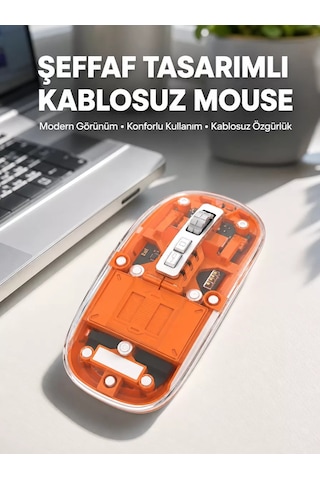 Northcity Mouse Fare Kablosuz Mouse Fare Şarjlı Bluetooth Sessiz 5 Tuşlu Şeffaf -