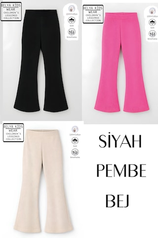 Belyakidswear 3 Lü Paket Pamuğa Pamuk Kız Çocuk Fitilli Tayt Siyah,pembe,bej