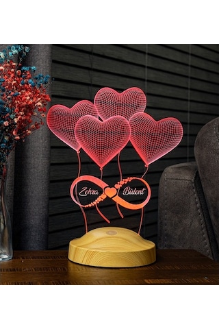 Sevgililer Günü Hediyesi Kişiye Özel Sonsuz Aşk 3 Led Lamba