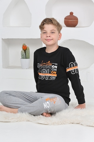 Modanino Erkek Çocuk Baskılı %100 Pamuk İnterlok Kumaş Pijama Takımı 12446 Petrol Mavisi