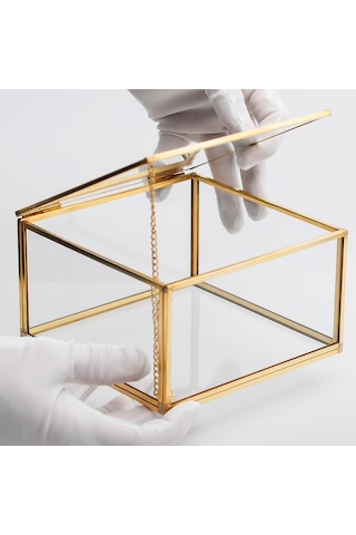 Cam Kutu Pirinç & Gold 15x15x8 Cm