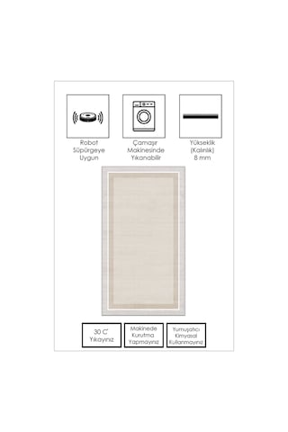 West Home Makinede Yıkanabilir Kaymaz Taban Leke Tutmaz Bej Çizgili Salon Halısı Mutfak Halısı Ve Yolluk