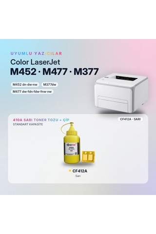 Hp 410a Cf412a Toner Tozu + Çip Sarı 120gr / Color Laserjet Pro M452 / M477 / M377