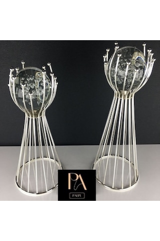 Gümüş G 2'li Ofis Metal Aksesuar Biblo Ev Salon Dekorasyon Obje