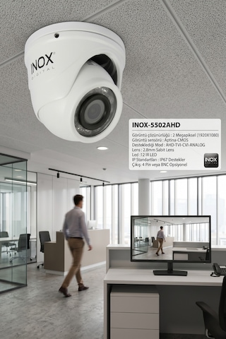 Inox-5502ahd Yüksek Çözünürlüklü Ahd Dome Güvenlik Kamerası - Ir Gece Görüşlü Estetik İç Mekan Kamerası