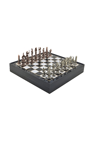 Gifthome Metal Mısır Satranç Takımı Antik Ve Mermer Desenli Mdf Sandıklı Satranç Tahtası 36x36x6 Cm.
