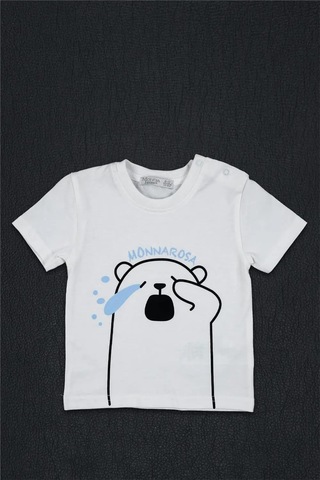 Kız Çocuk Beyaz Monna Rosa Esneyen Ayıcık Detaylı Yazlık Tişört Beyaz