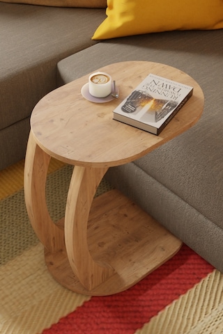 Oval Atlantik Çam C Sehpa Modern,tekerlekli Yan Sehpa Salon, Ofis, Yatak Odası Atlantik Çam