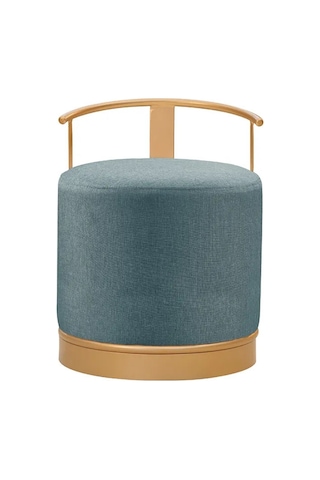 Pufi Puf Gold Metal Çerçeveli Keten Çok Amaçlı Dekoratif Oturak, Makyaj Oturağı,montajsız Puf Bench Füme