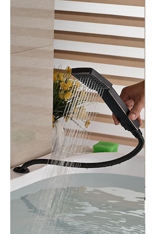 Kapadokya Style Küvet Jakuzi Lavabo Ankastre Siyah Şelale Banyo Bataryası Siyah