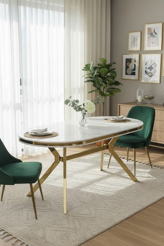 Zae Mdf Yemek Masası 90x170 Cm Beyaz Mermer/gold Beyaz Mermer/gold