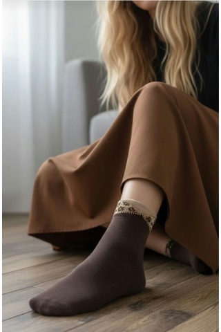Heren Socks Heren Kurdela Desenli ,taşlı ,parfüm Kokulu, Premium Serisi 'li Kadın Soket Kahverengi - Siyah
