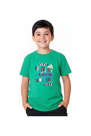 Panios Kids Brooklyn Strong Baskılı Erkek Çocuk Kısa Kollu T-shirt Yeşil