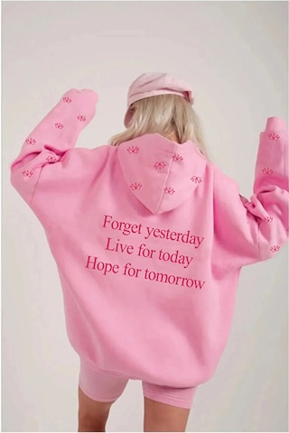 Blausee Wear Pembe Sevgililer Günü Oversize Rahat Kalıp Eye Crown Baskılı Kapüşonlu Sweatshirt Pembe