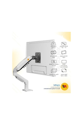 Ergonomik Monitör Standı, 17-32 İnç Uyumlu, Modern Tasarım İle Beyaz Renk