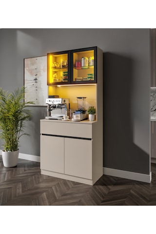 Viona Kum Beji Mini Komple Mdf Led Aydınlatmalı Kahve Köşesi Bej