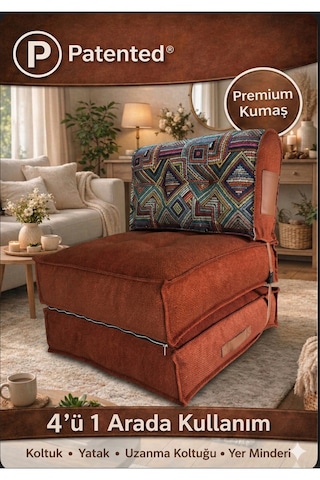 Reyo Pufymax Comfy Plus Koltuk Minder Modüler Yer Koltuğu Sırt Destekli Berjer 75x75x85cm Yıkanabilir Fermuarlı Kiremit