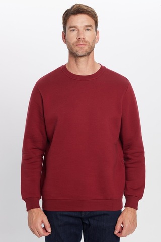 Tudors Unisex Oversize Geniş Kesim Pamuklu Yumuşak Dokulu İçi Polarlı Basic Bordo Bisiklet Yaka Sweatshirt-31983 Bordo