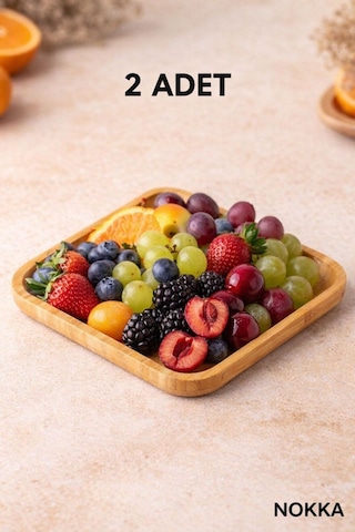 2 Adet Bambu Kare Servis Tabağı 20x20 Cm Renksiz