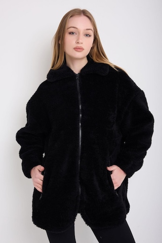 Spor Kadın Ekru Peluş Rüzgar Geçirmez Welsoft Çift Cepli Mont Kaban Siyah