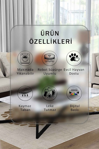 Yıkanabilir Kaymaz Taban Dijital Baskılı Halı Ve Yolluk Leke Tutmaz Salon & Mutfak Halısı - 0469 Krem