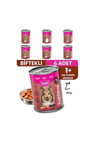Hobi Hobidog Biftekli Yetişkin Köpek Konservesi 400 Gr X 6 Adet Tam Ve Dengeli Yaş Mama