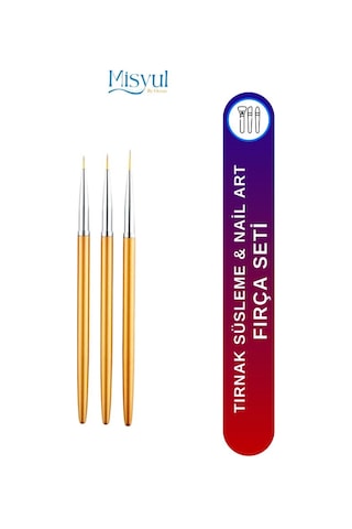 Misyul Tırnak Desen Fırçası 3'lü Altın Renk İnce Uçlu Mıs-2191