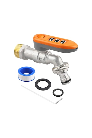 Sunup Sn-29268 3 Haneli Şifreli Kilitli Bahçe Musluğu 1/2" Dış Mekan Su Vanası Hortum Bağlantı Seti