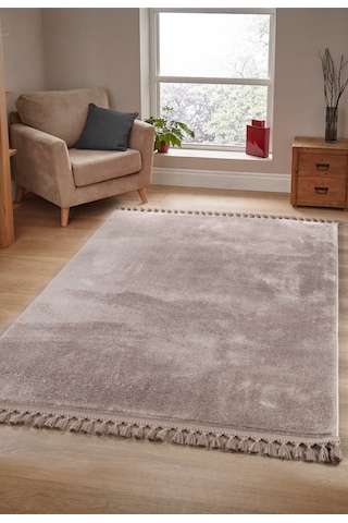 Vl Yuvarlak Comfort Ponpon Saçaklı Peluş Post Halı Kahverengi Halı Kahverengi P.saçaklı