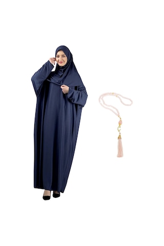 Zarif Namaz Elbisesi Ve Türban Tesbih Set Tesettür Şal Müslüman Kıyafetleri Abaya - Siyah Lacivert