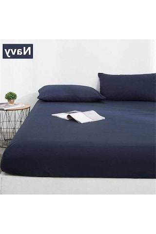 Novahub Lacivert Yastık Kılıfı Yok Derin Cep Yatak Çarşaf %100 Su Geçirmez Yatak Topper 120x200x30cm Ev Tekstili Lacivert