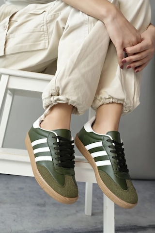 Muggo Jabbar Unisex Ortopedik Günlük Garantili Bağcıklı Yürüyüş Koşu Sneaker Spor Ayakkabı Haki