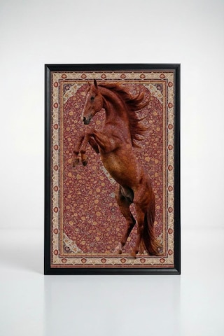 Raschel Home Premium Kumaş Halı Çerçeveli Tablo Halı Dokulu Özel Çerçeveli Kırmızı 50 X 70 Çok Renkli