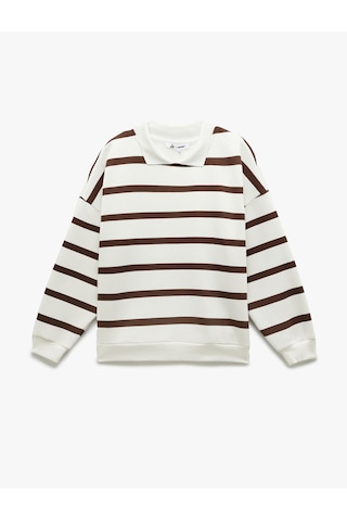 Koton Şardonlu Polo Yaka Çizgili Oversize Sweatshirt Kahverengi Çizgili 6wal10230ık Kahve Çizgili