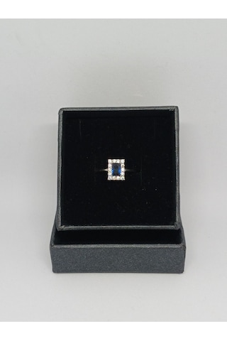 Baget Kesim Lacivert Taşlı Gümüş Yüzük 925 Ayar Şık Ve Zarif Tasarım Gümüş