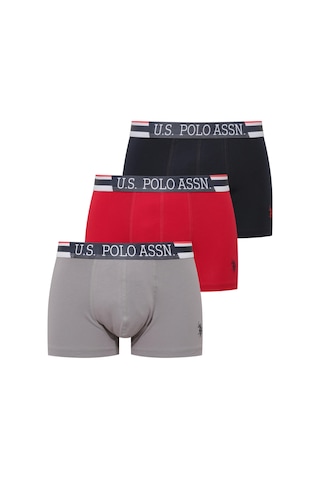 U.S. Polo Assn. Erkek Gri - Kırmızı - Lacivert 3 Lü Boxer Gri
