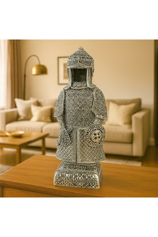 Allah'ın 99 İsmi Yazılı Gald Gümüş Zırhlı Savaşçı Biblo 23x10