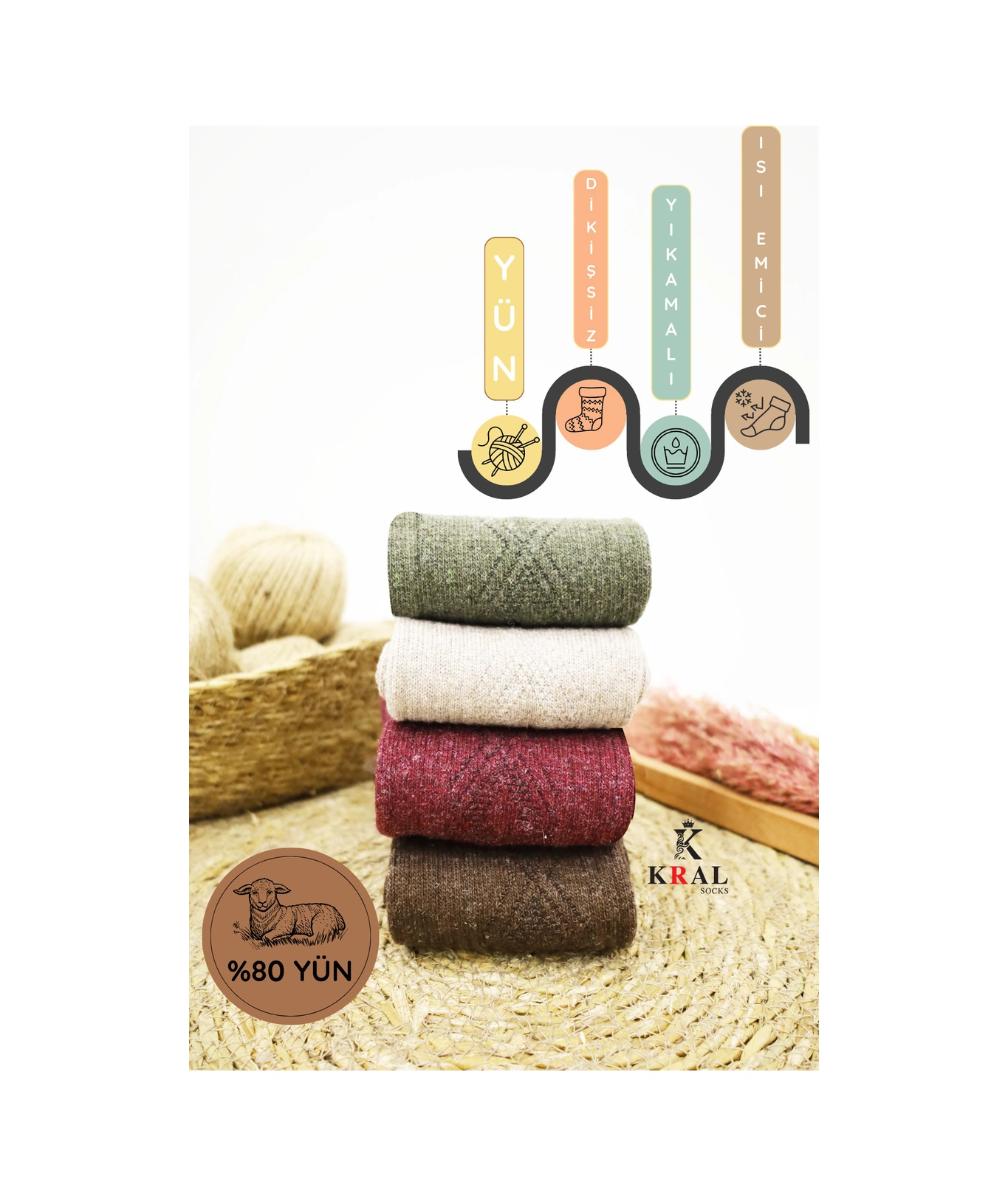 Miss Lana Ladies Socks Kışlık 4 Çift Lambswool Kadınlar Için Termal Kutulu Dikişsiz Yün Çorap ASORTİ
