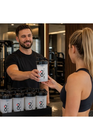 Logonuza Özel 50 Adet S102 550 Ml Shaker - Kapaklı Sporcu Shaker Beyaz