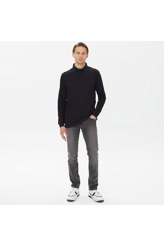 Nautica Erkek Siyah Slim Fit Uzun Kollu Polo Düz K37015t Siyah