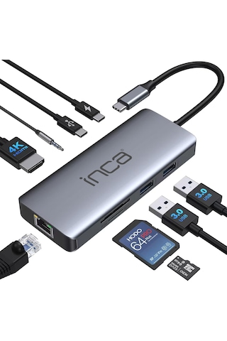 Inca Itpc-10tx Type-c Hub + Hdmı 4k 60hz+ethernet Rj45 1000mbps+2