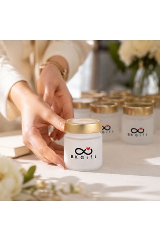 Logonuza Özel 10 Adet Gold Kapaklı Mason Buzlu Cam Kavanoz 300 Ml Baskılı Set