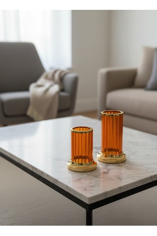 Kristal Cam 2 Li Mumluk Turuncu Renk Turuncu